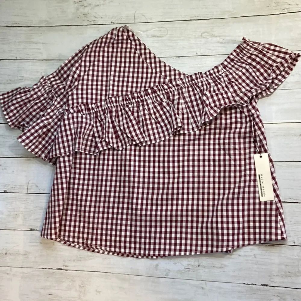 Womens Haute Monde Crop One Shoulder Blouse Shirt Top Size S, M
